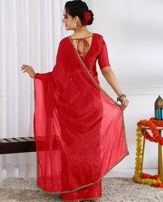 party wear silk blend zari woven saree with unstiched blouse piece_red 4