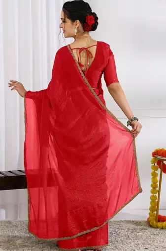 party wear silk blend zari woven saree with unstiched blouse piece_red