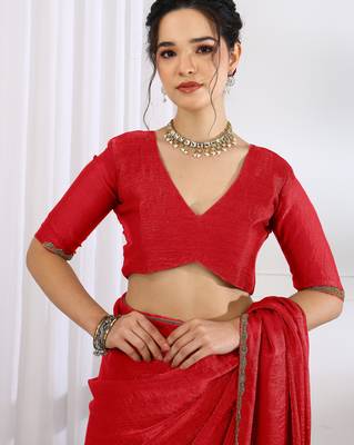 party wear silk blend zari woven saree with unstiched blouse piece_red 5