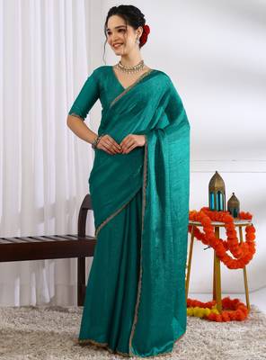 party wear silk blend zari woven saree with unstiched blouse piece_dark turquoise 1