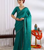 party wear silk blend zari woven saree with unstiched blouse piece_dark turquoise