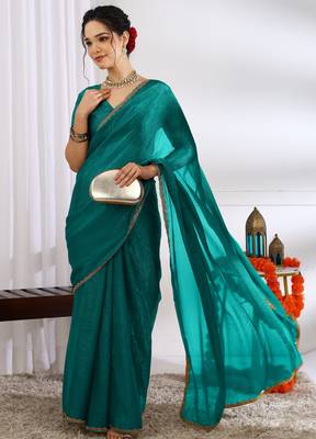 party wear silk blend zari woven saree with unstiched blouse piece_dark turquoise 2
