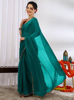 party wear silk blend zari woven saree with unstiched blouse piece_dark turquoise 3