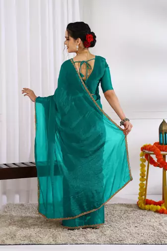 party wear silk blend zari woven saree with unstiched blouse piece_dark turquoise