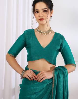 party wear silk blend zari woven saree with unstiched blouse piece_dark turquoise 5