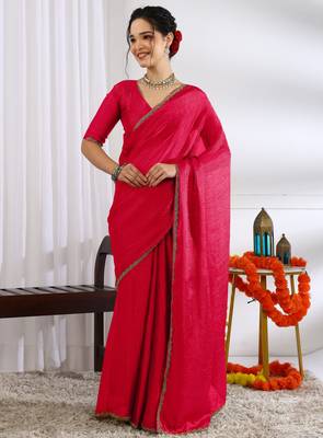 party wear silk blend zari woven saree with unstiched blouse piece_dark pink 1