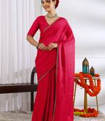 party wear silk blend zari woven saree with unstiched blouse piece_dark pink
