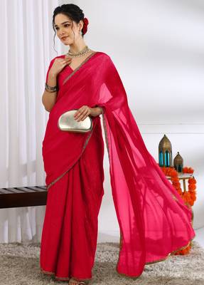 party wear silk blend zari woven saree with unstiched blouse piece_dark pink 2