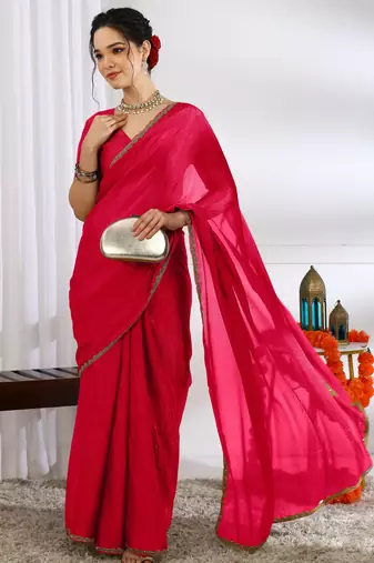 party wear silk blend zari woven saree with unstiched blouse piece_dark pink