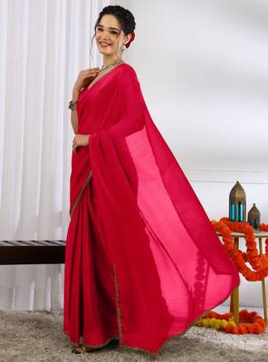 party wear silk blend zari woven saree with unstiched blouse piece_dark pink 3