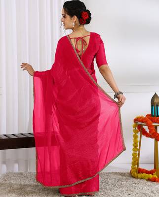 party wear silk blend zari woven saree with unstiched blouse piece_dark pink 4
