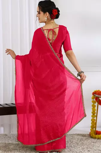 party wear silk blend zari woven saree with unstiched blouse piece_dark pink