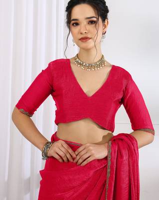 party wear silk blend zari woven saree with unstiched blouse piece_dark pink 5