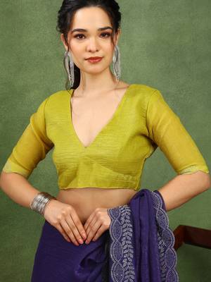 party wear silk blend crush embellished saree with unstiched blouse piece_dark purple 5