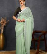 party wear silk blend crush embellished saree with unstiched blouse piece_pista green