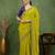 party wear silk blend crush embellished saree with unstiched blouse piece_dark lime yellow