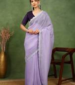party wear silk blend crush embellished saree with unstiched blouse piece_light lavender