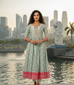 Light green  cotton with hand print light embroidered kurti