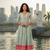 Light green  cotton with hand print light embroidered kurti