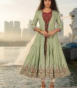 Green  cotton with hand print light embroidered kurti