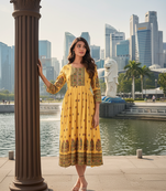 Yellow  cotton with printed kurti
