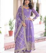 Lavender Crunchy Silk Anarkali set with Embroidery