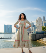 Parrot green  cotton with hand print light embroidered kurti