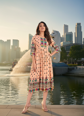 Beige premium cotton with printed kurti 1