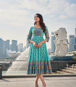 Sky blue  cotton with printed kurti