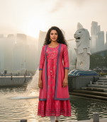 Red premium cotton with hand print light embroidered kurti