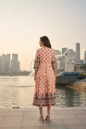 Beige premium cotton with printed kurti
