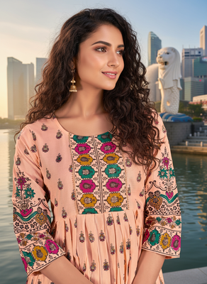 Beige premium cotton with printed kurti 3