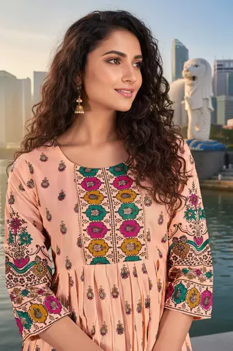 Beige premium cotton with printed kurti