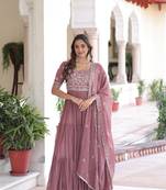 Onion Georgette Sequins & Beads Embroidery Gown with Dupatta
