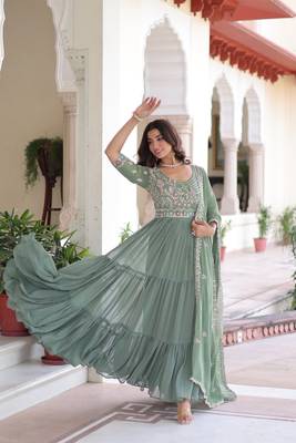 Sea Green Sequins & Thread Embroidery Gown with Dupatta 2