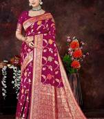 Magenta Dola Silk Saree with Traditional Zari & Multicolor Thread Work by Maharanga