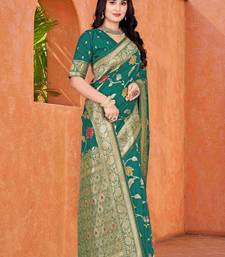 Emerald Green Dola Art Silk Saree with Traditional Zari Border and Designer Pallu By Maharanga
