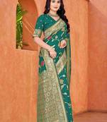 Emerald Green Dola Art Silk Saree with Traditional Zari Border and Designer Pallu By Maharanga