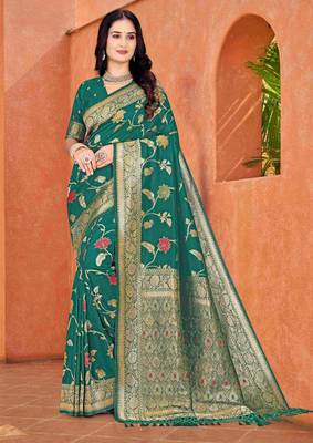 Emerald Green Dola Art Silk Saree with Traditional Zari Border and Designer Pallu By Maharanga 2