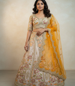 Light Brown French Crepe Silk Sequin work Lehenga With Foil Mirror Work