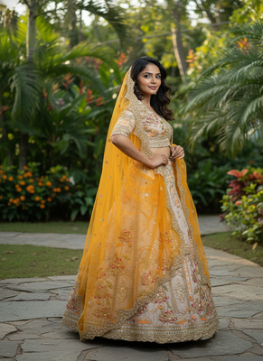 Light Brown French Crepe Silk Sequin work Lehenga With Foil Mirror Work 2