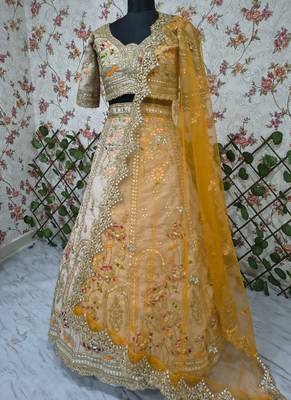 Light Brown French Crepe Silk Sequin work Lehenga With Foil Mirror Work 3