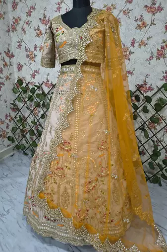 Light Brown French Crepe Silk Sequin work Lehenga With Foil Mirror Work