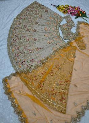 Light Brown French Crepe Silk Sequin work Lehenga With Foil Mirror Work 4