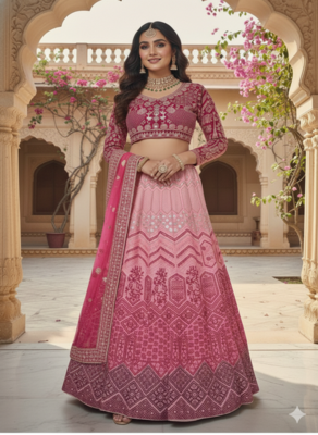 Pink Georgette lehenga choli set with Thread Embroidery and  Heavy  Sequins Work 1