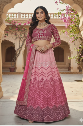 Pink Georgette lehenga choli set with Thread Embroidery and Heavy Sequins Work