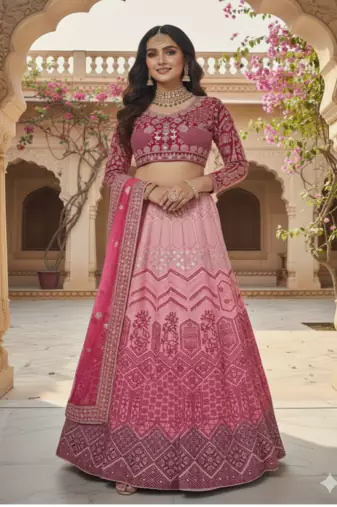 Pink Georgette lehenga choli set with Thread Embroidery and Heavy Sequins Work