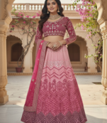 Pink Georgette lehenga choli set with Thread Embroidery and Heavy Sequins Work