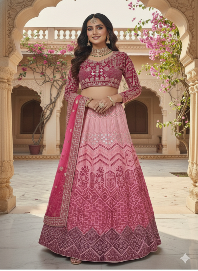 Pink Georgette lehenga choli set with Thread Embroidery and Heavy Sequins Work