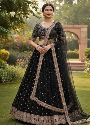 Black Poly Silk Sequin lehenga set With Jari Work  1